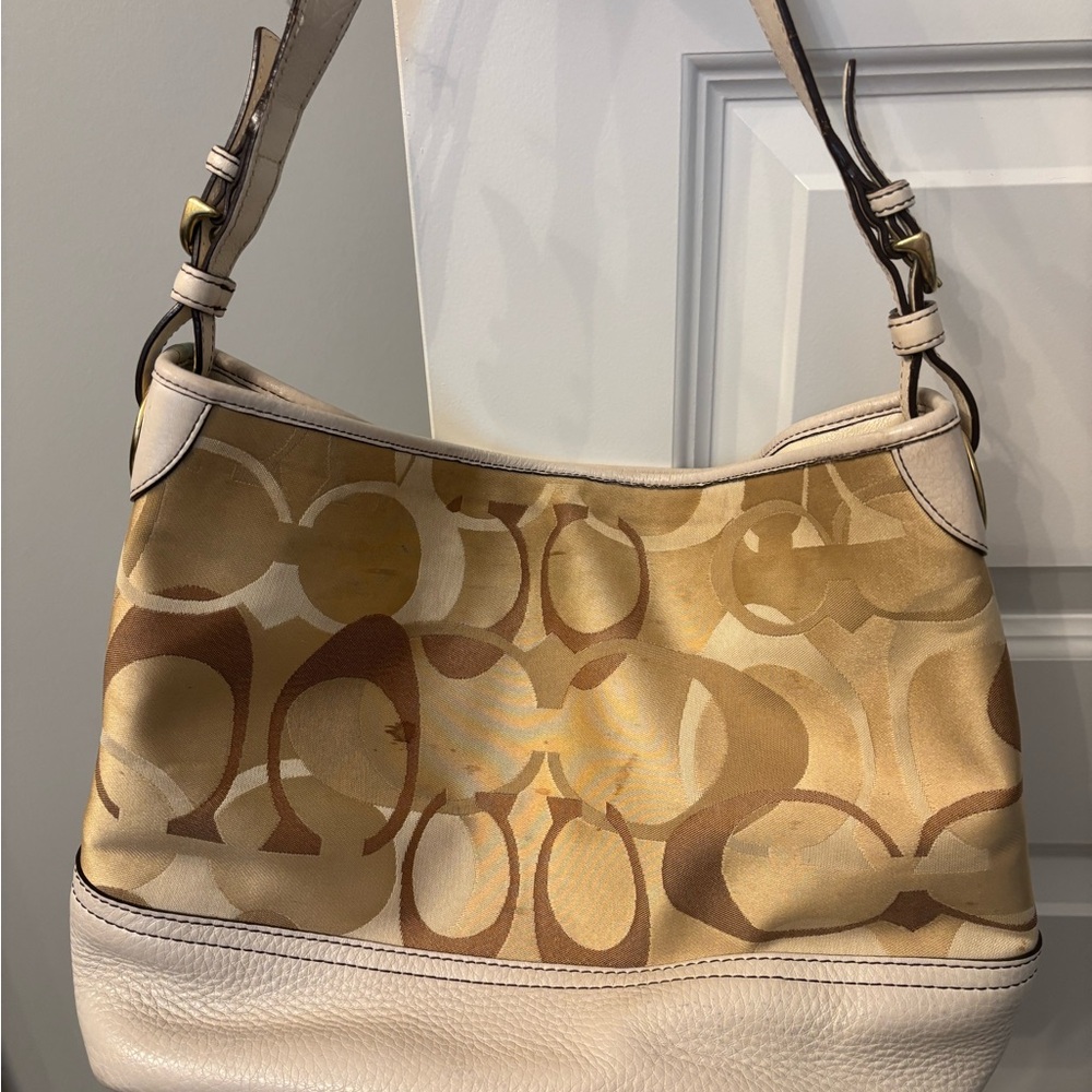 Coach Tan and Cream Shoulder Bag with Signature Monogram - Picture 2 of 4